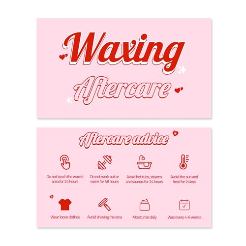 Waxing Aftercare Cards 100 Pack 2x3.5 Inch Business Card Size Red Waxing Aftercare Instruction Cards for Esthetician Spa and Waxing Salon Supplies