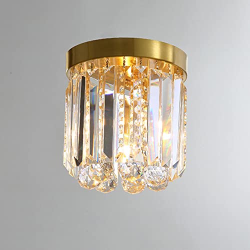 Lámpara de Techo semiempotrada de Cobre con Cristales, Ideal para pasillos Interiores, con Casquillo E27, minicandelabros para Dormitorio, Sala de Estar, Cocina y Entrada.