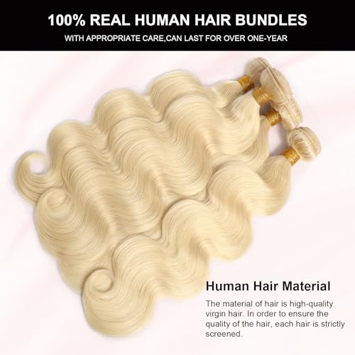Image of 613 Bundles Human Hair 16 inch 18 inch 20 inch 22 inch 400g 16A Blonde Bundles Human Hair Body Wave 100% Real Human Hair 3X Longer Lifespan 100% Unprocessed Brazilian Virgin Hair 613 Body Wave Human Hair Bundles