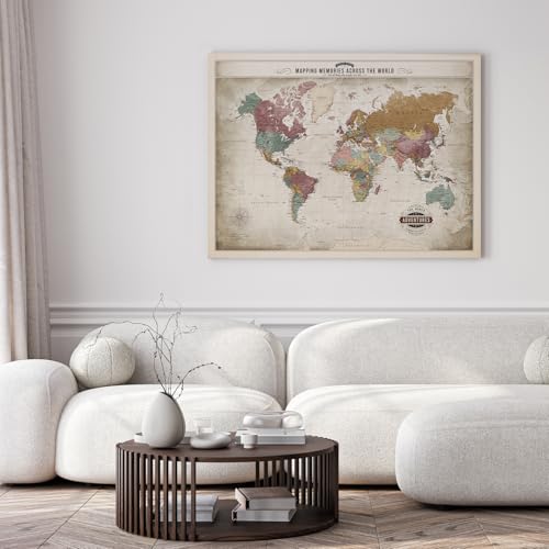 Image of DECORARTS - Oversized Vintage Soft Pastel World Map Canvas Wall Art, Extra Large World Maps for Wall Decor, Gallery Statement Piece, Hand-Stretched Giclee Print, Handcrafted in USA, 40x30''