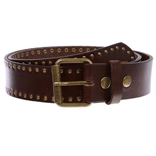 Genuine Vintage Retro Circle Studded Leather Belt - Interchangeable buckle