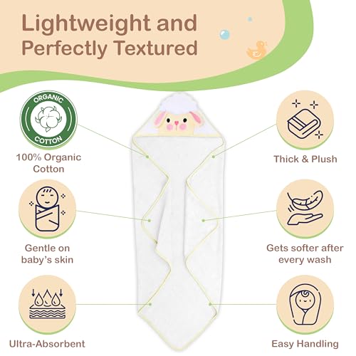 Image of Mother's Choice Baby Towels 100% Organic Cotton Sheep Hooded Design, Oeko-TEX Certified, Ultra-Soft Absorbent Hooded Bath Towel for Newborn, Gender Neutral (Sheep)