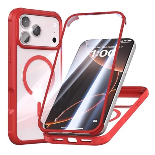 Coque double verre iPhone 17 Pro Max rouge intégrale antichoc et charge sans fil