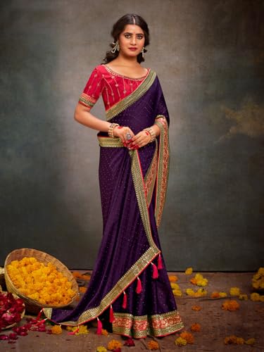 Image of AKHILAM Women's Pink Satin Silk Embroidered Saree with Unstitched Blouse Piece (SANCHI3001 SUM Parent)
