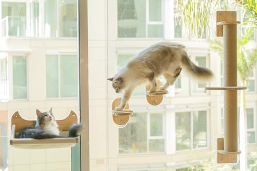 Pet Savvy 4-in-1 Window & Wall Mount Cat Wall Shelves – Hammock, Scratching...
