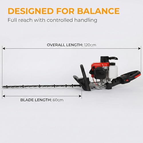 26Cc Petrol Hedge Trimmer, 24 Inch Double Sided Blades, High Power Copper Motor, 2 Stroke Engine, Thickened Splash Guard, Lightweight Anti Slip Handle, For Home Garden Yard (Red) - 8