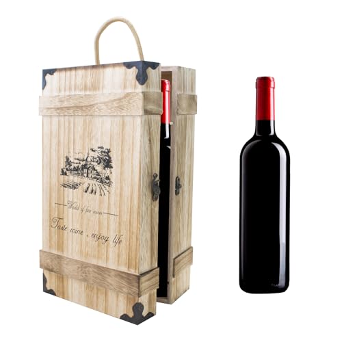 QoTang Caisse Boites à Vin en Bois,2 Bouteilles Boîte Creative Deco Boîte Caisse Boîte de Rangement pour Bouteille de Vin Cadeau Vin Mariage,35x19x10cm
