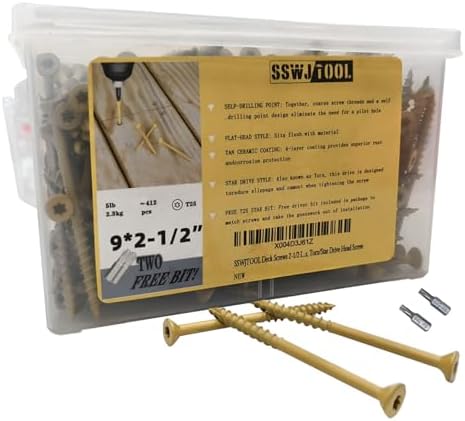 Deck Screws 2-1/2 Inch, Wood Screws #9 x 2-1/2" Rust Resistant, 420 PCS, Exterior Epoxy Coated, Outdoor Decking Screws, Torx/Star Drive Head Screw