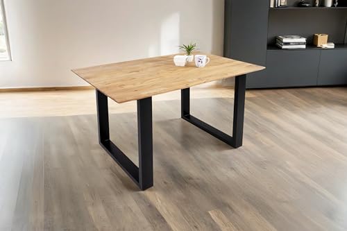 SAM Esstisch 120 x 80 cm Dean, Massivholztisch Eiche, Schweizer Kante, Esszimmertisch mit U-Gestell aus Metall Schwarz, pflegeleichter Holztisch