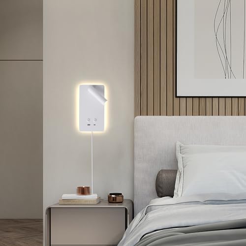 MOLUOLA LED Wall Lamp Wall Mounted Reading Lights, Adjustable Headboard Plug in Wall Sconce with USB C+A Ports, Headboard Bedside Lamp with 9W+3W Night Light 3000K (White) - Cosy Home Interiors MOLUOLA LED Wall Lamp Wall Mounted Reading Lights, Adjustable Headboard Plug in Wall Sconce with USB C+A Ports, Headboard Bedside Lamp with 9W+3W Night Light 3000K (White) - Image 6