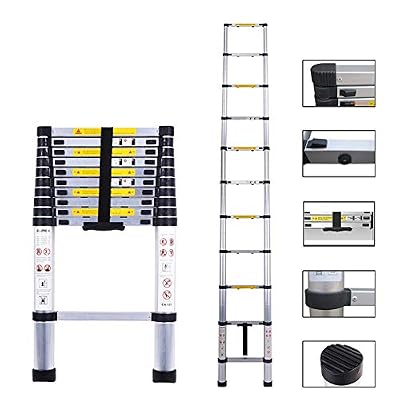 Folding Ladder Aluminum Telescopic Extension Ladders EN131 Standard with Spring Loaded Locking Mechanism(2.6M/8.5Ft)