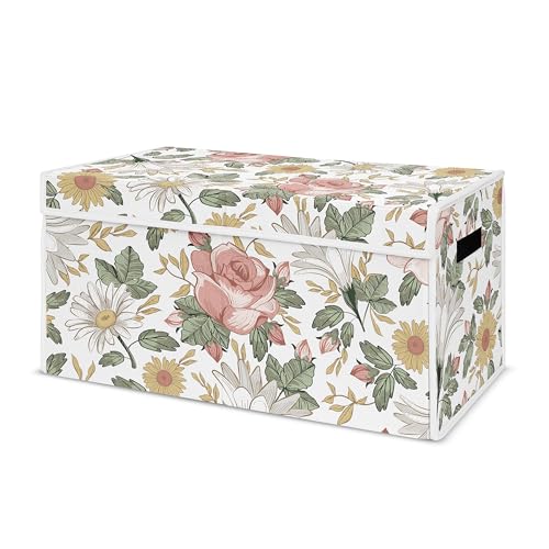 Sweet Jojo Designs Vintage Floral Boho Girl Small Fabric Toy Bin Storage Box Chest for Baby Nursery or Kids Room - Blush Pink, Yellow and Green Shabby...