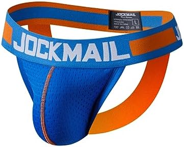 JOCKMAIL Mens Jockstrap Underwear Wide Belt Athletic Supporter Mens Thongs Sport Underwear Jock Strap, 201blue, M