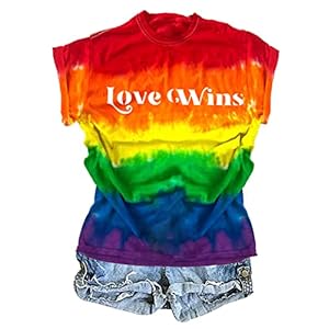 Be You Shirt Women Love Wins Letter Rainbow Print Tops Gay Pride Rainbow LGBT Short Sleeve Shirt Tee（P2, X-Large）