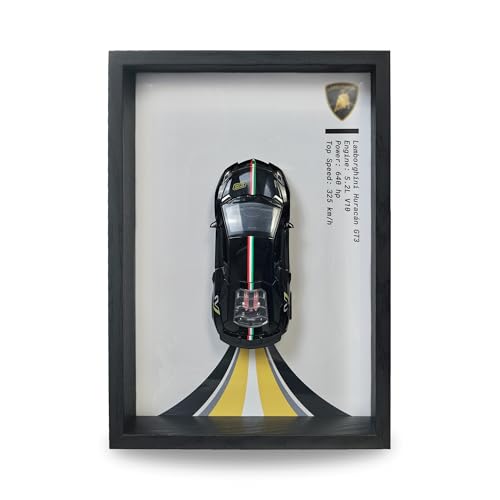Image of CodersParadise Lamborghini Huracan Black 3D Car Frame Wall Art - 1:32 Die-Cast Metal Model with Wooden Display Frame | Detachable Miniature, Interchangeable Posters, Pull-Back Action & Opening Doors