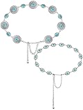 Epakh Turquoise Chain Belt Concho Western Belts for Women Adjustable Belts Metal Waist Belts for Dresses Jeans, One Size (Classic Style, 2 Pieces)