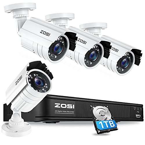 ZOSI H.265+ Full 1080p Home Security Camera System, 5MP-Lite 8 Channel CCTV DVR with Hard Drive 1TB and 4 x 1080p Weatherproof Surveillance Camera Outdoor Indoor with 80ft Night Vision, Motion Alerts