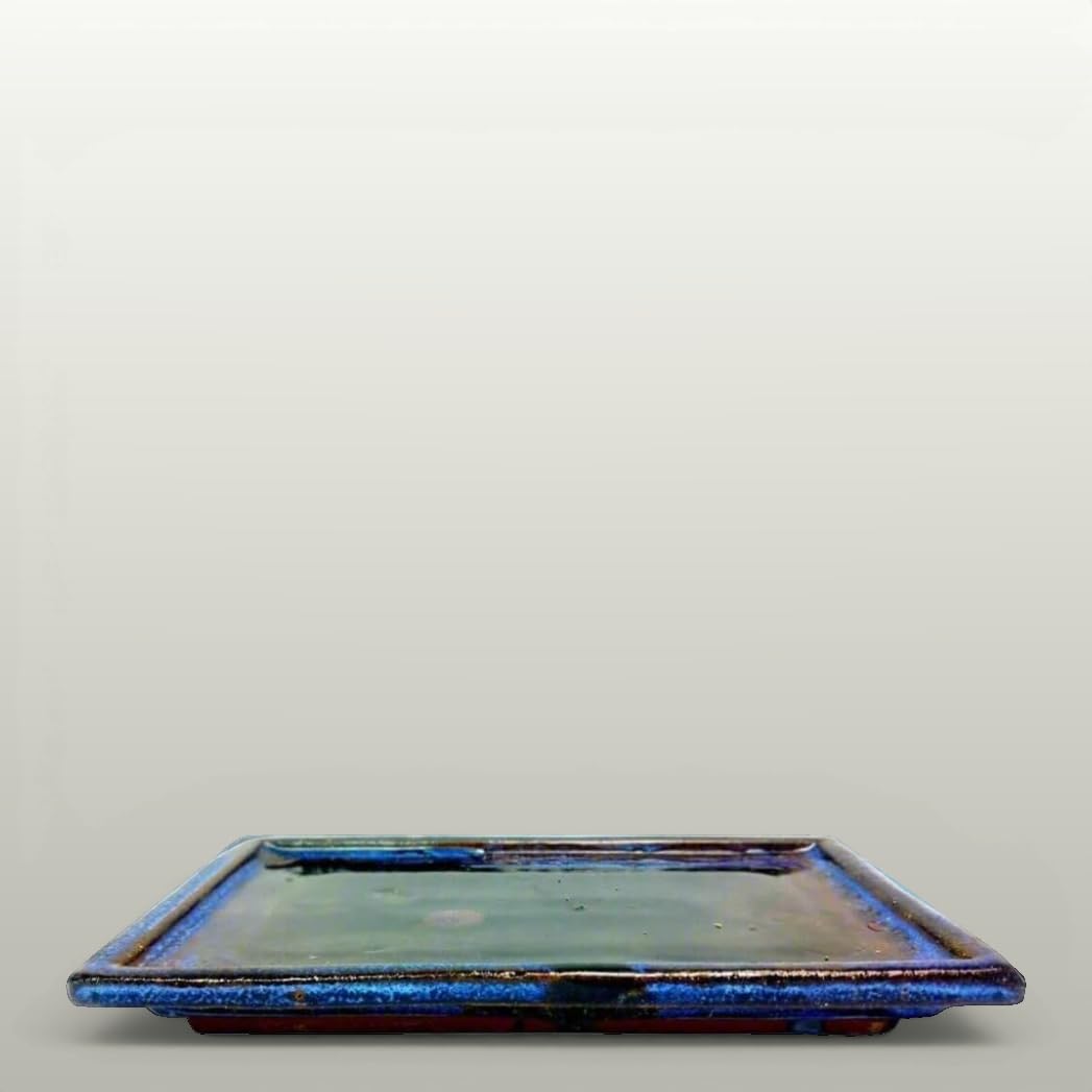 18 x 11.5cm, Ceramic, Bonsai Drip Tray/Plant Pot Saucer, Rectangle, Blue
