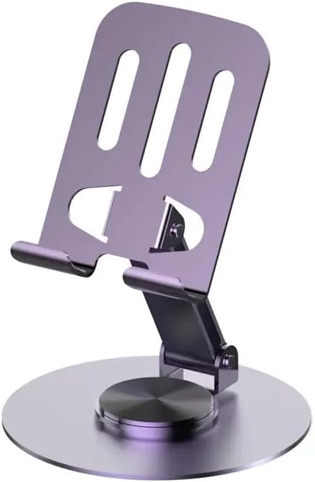 Aluminium Stand Portable Desktop Phone Stand 360° Rotatable and Foldable Cell Phone Holder Metal Base for Table & Bed Compatible with All Smartphones & Tablets Desk-Purple