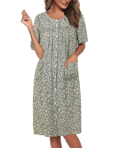 Image of COSUNIONY House Dresses for Women Cotton Short Sleeve House Coat Buttons Down Dusters Robe with Pockets S-XXL