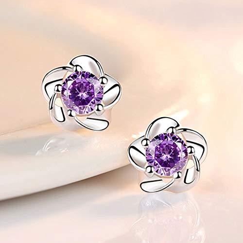Bijoux boucles d'oreilles en argent 925 femme avec fleur de prunier cristal violet zircon