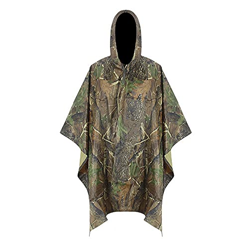 Gexmile Regenponcho Wasserdichter Camouflage Regenmantel Regenjacke Camping Wandern Regenschutz Poncho Zeltlakenmatte mit Kapuze Ahornblatt Cover