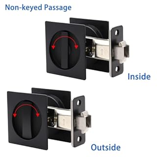 Dontay Pocket Door Passage Lock,Double Sided Rotation Privacy Lock with Large Lever,No Key Flush Mount Latch,Fits Bed&Bath Room Doors Thickness 1-3/8 to 2-3/16 inch(Matte Black,1)