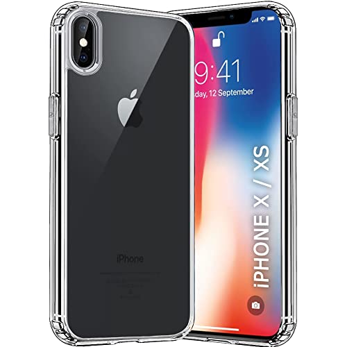 Image of TheGiftKart Ultra-Hybrid Crystal Clear Back Case Cover for iPhone X /XS | Shockproof Design | Hard Back Cover Case for iPhone X /XS (PC & TPU, Transparent)