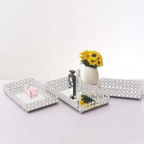 35CM width metal tray home decoration iron crystal storage tray cosmetics storage mirror tray decoration - (Size: 35cm width, Color: silver)