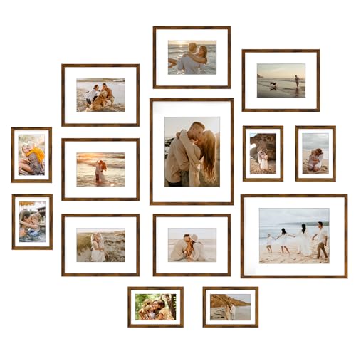 Giftgarden 14 Pack Brown Picture Frames with Mat for Various