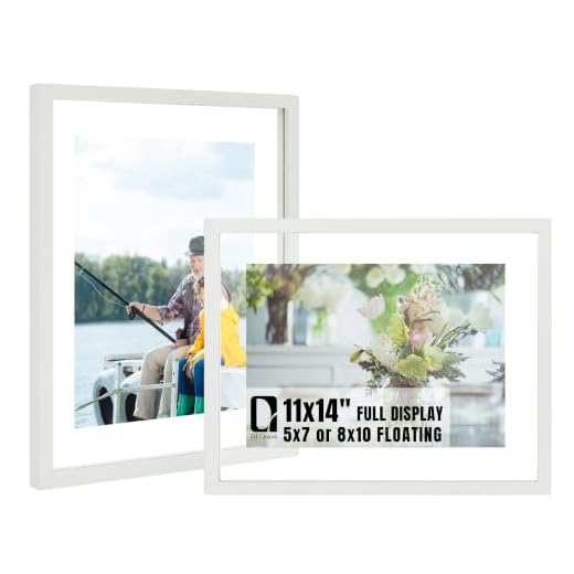 DLQuarts Floating Picture Frames, 11x14 Picture Frame, Floating Display for Photos 2x3, 3.5x5, 5x7, 8x10 or Full Display Without Mat for 11x14 Fotos, 2 Pack, Vintage White