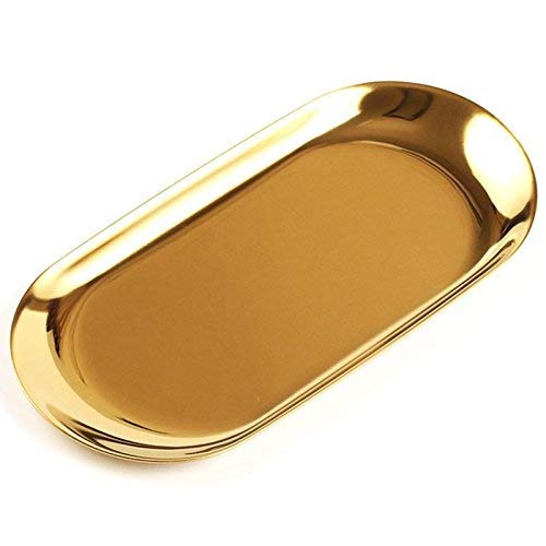 wuyee Dotted 1PCS Or Ovale Fruit Plate Petits Objets Bijoux Affichage Plateau Plateau de Rangement en métal Miroir Pratique et Durable Cover