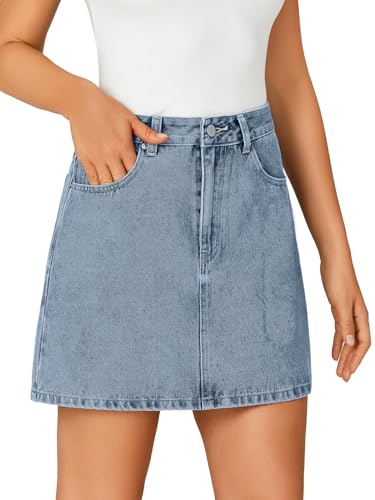 Rooscier Women's High Waisted Jean Skirt Trendy Summer Button Up Denim Mini Skirt4