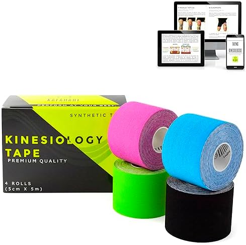 KALAHARI 4 rollos Kinesiotape Profesional + eBook Aplicaciones, C...