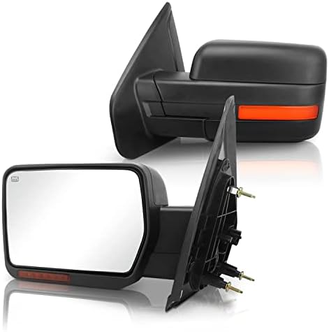 Perfit Zone Towing Mirrors Replacement Fit for 2007-2014 F150, POWER HEATED, W/AMBER SIGNAL,BLACK,LEFT(Driver Side)