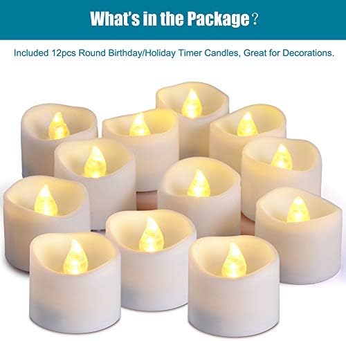 LED Timer Tea Lights, PChero 12pcs White Battery Included Candles Flameless Flickering Tealight for Birthday Wedding Halloween Christmas Party Date Home Decor - Warm White