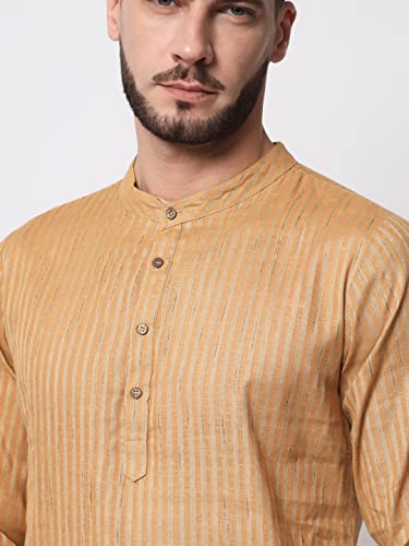 Image of Vastraa Fusion Men's Printed Kurta Pure Cotton Long Kurta, Round Collar, Full Sleeves, Button Kurta, Ethnic Wear