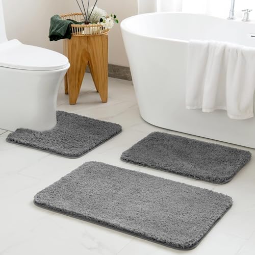 Sentidos Badematte Badteppich rutschfeste,weicher Badezimmerteppich Wasserabsorbierend maschinenwaschbar Badvorleger für Dusche, Badewanne, Toilette 60 x 100 cm Grau