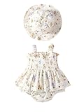 Baby Girl Romper One Piece Babysuit Sleeveless Floral Print Strap Summer Clothes a Jumpsuit with a Hat (Floral Print, 6-9M)
