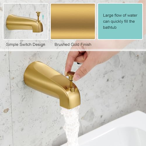 FROPO Tub Spout with Diverter, Slip On Bathtub Spout Fits 1/2\'\' Copper Tube(5/8\'\' Dia), Bathroom Tub Faucet with PTFE Tape & Hex Wrench, Brushed Gold - Thumbnail 3