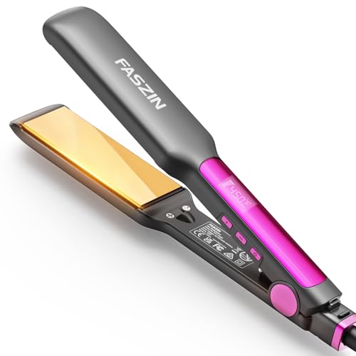 Image of Faszin Professional Hair Straightener, 1.65inch Wide-Plate, Titanium Negative Ion Flat Iron, 30s Rapid Heating, LED Temp Display, Wide Voltage & 10 Adjustable Temperature Levels (260-450℉) -Grey