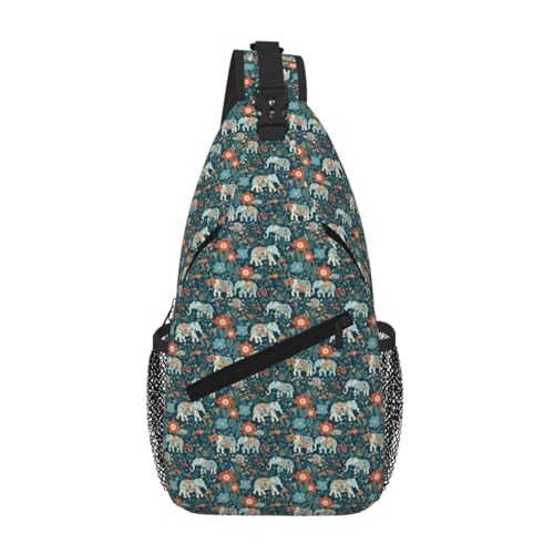 Bolso diagonal y mochila diaria de senderismo ligera con estampado de elefante floral elegante