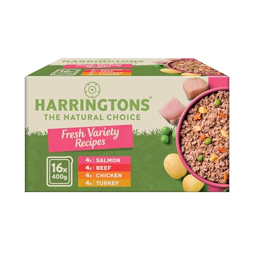 Harringtons Complete Wet Tray Grain Free Hypoallergenic Adult Dog Food Variety Bumper Pack 16x400g - Salmon, Beef, Chicken & Turkey - Made with All Natural Ingredients