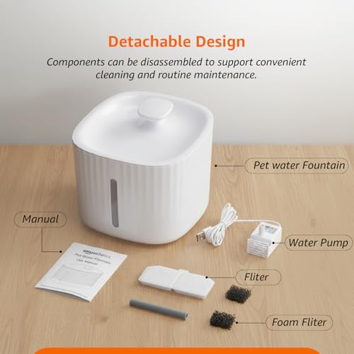 Image of Amazon Basics 3L Pet Water Fountain for Cats & Dogs | with LED Light | USB Powered | Dual Flow | Silent Pump | BPA-Free Food-Grade Material | White