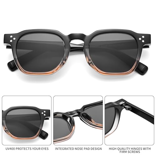 Image of Square Sunglasses for Men Women - Retro Chunky Rectangle Frame Sun Glasses Classic Vintage Shades
