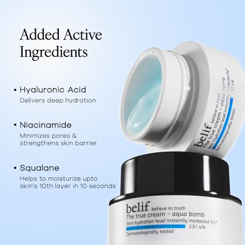 Image of Belif The True Cream Aqua Bomb, Hydrating Moisturizer for Face | 48 hours long lasting Hydration | Ultra-lightweight, gel-cream | For Normal, Combination, and Oily skin types | Korean Skin Care Products | (10 ml)