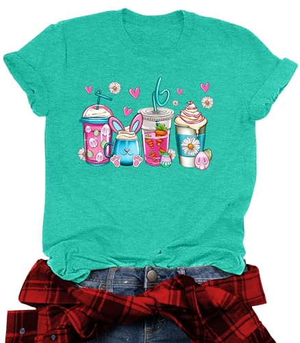 Image of Women Happy Easter T Shirt Bunny Rabbit Graphic T-Shirt Funny Letter Printed Shirts Short Sleeve Tops
