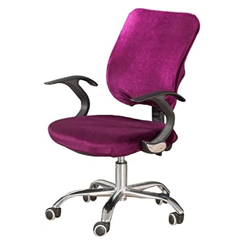 yrmndiu Office Computer Chair Covers, Stretch Velvet Waterproof Universal Desk Rotating Chair Slipcovers Protector Rotating Chair Slipcovers for Computer Chair- 2 Piece Split-purple Cover