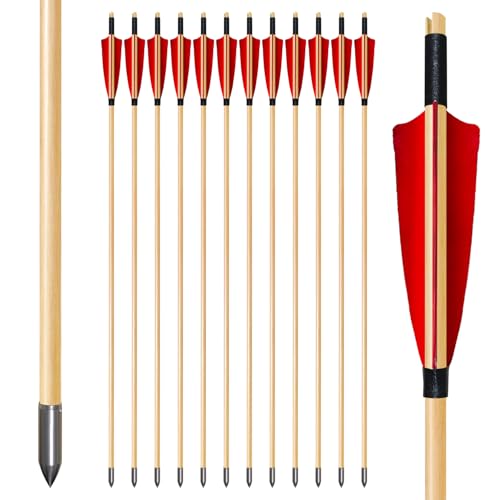 biubiusot Holzpfeile für Bogenschießen 32 Zoll Jagdpfeile 12er Naturfedern Pfeile Bogenpfeile mit Abschraub Spitze Langbogen und Traditionellen Pfeile Bogen Handarbeit (Rot) biubiusot Holzpfeile für Bogenschießen 32 Zoll Jagdpfeile 12er Naturfedern Pfeile Bogenpfeile mit Abschraub Spitze Langbogen und Traditionellen Pfeile Bogen Handarbeit (Rot)