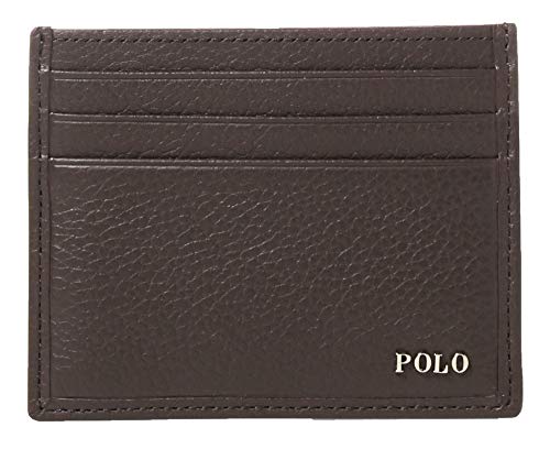 Polo Ralph Lauren Men's Leather Slim Front Pocket Card Case Wallet Brown Small